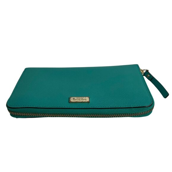 Kate Spade New York Teal Leather Zip-Around Wallet Gold Logo Hardware Womens - Picture 5 of 13
